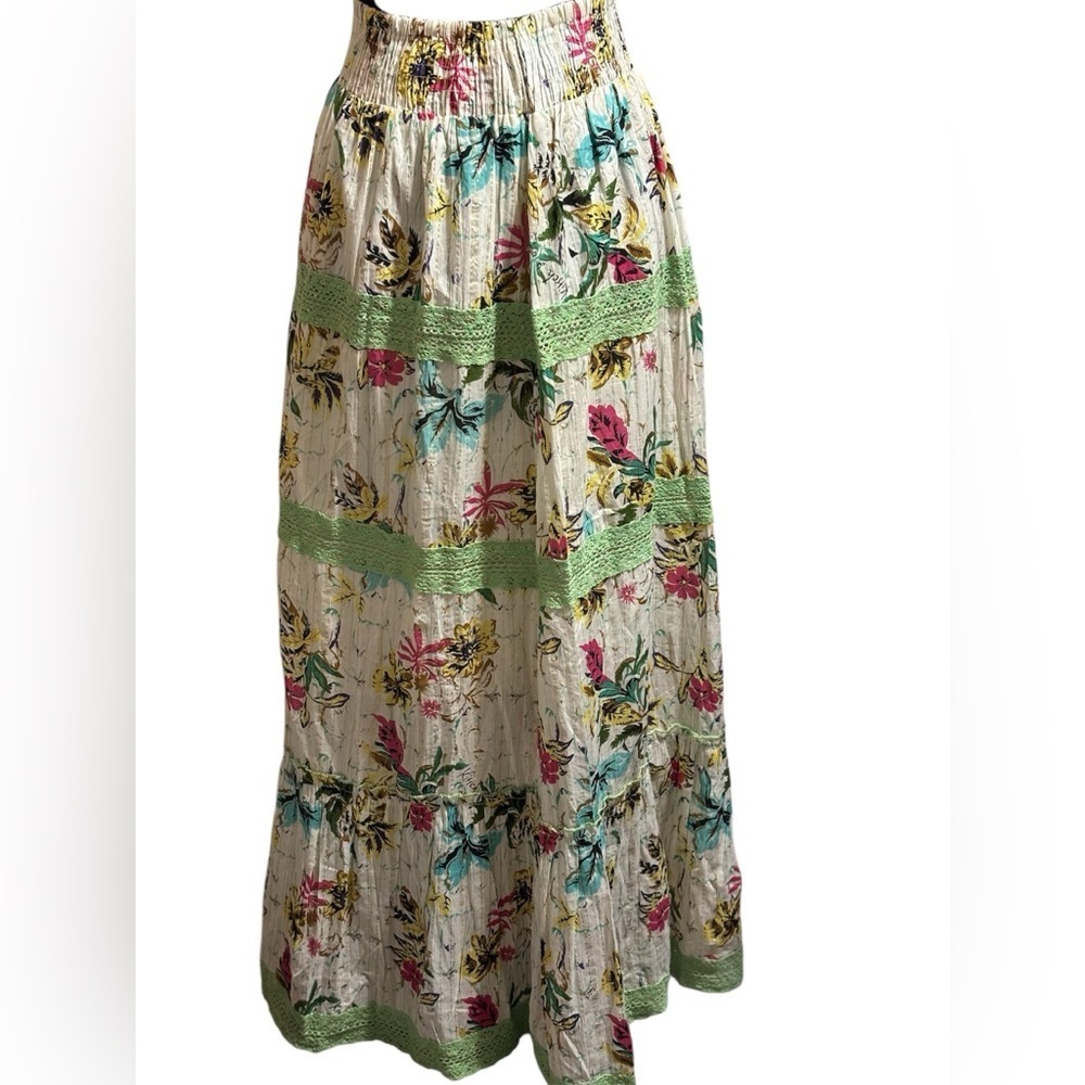 Kitsch & Pop Barok Paris Women’s Floral/Metallic Maxi Skirt M Boho Colorful NWT